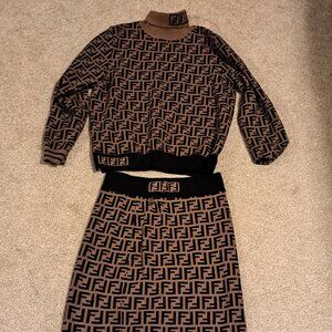 Fendi Turtleneck & Skirt Monogram Set Size 42